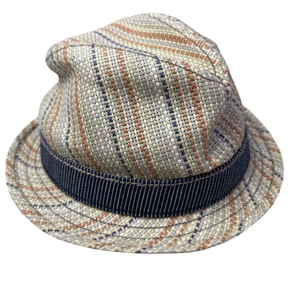 True Religion Paper Straw Fedora Hat Multi Color Woven‎ S/M Denim Band